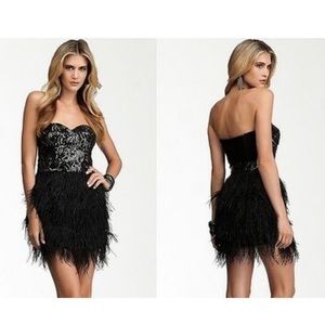 Bebe Isis black feather sequin mini cocktail dress